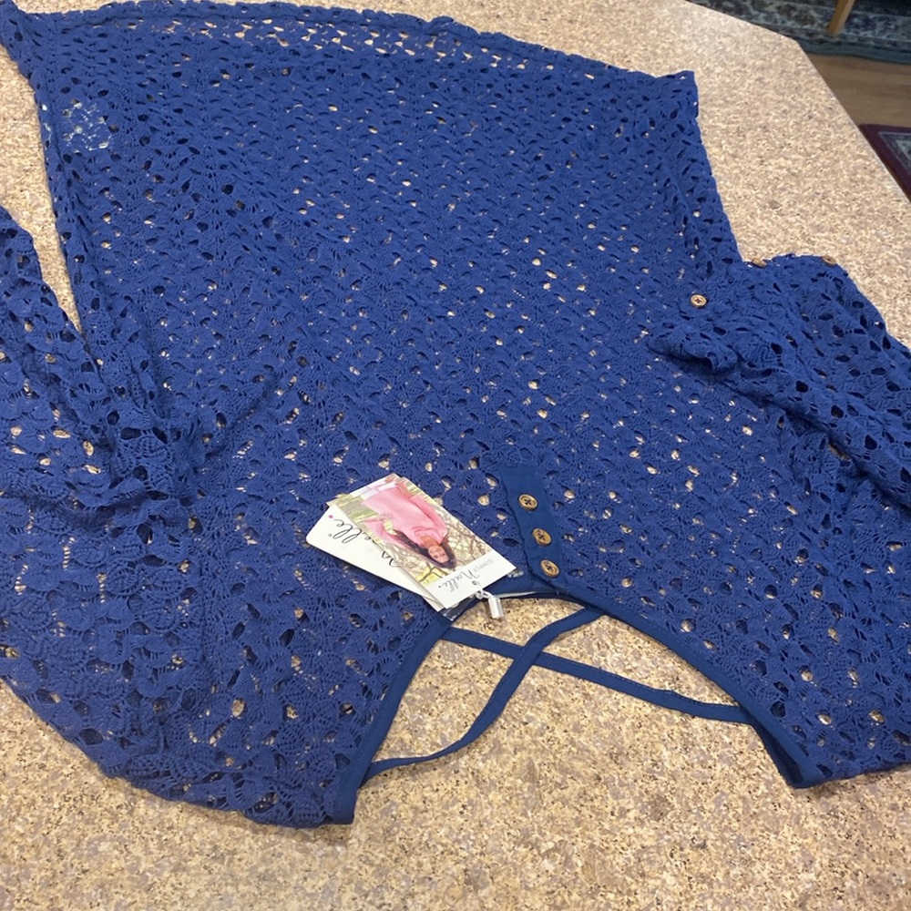 NWT Simply Noelle Open Weave Cross Back Top Blue S/M 8-10 - Picture 7 of 15